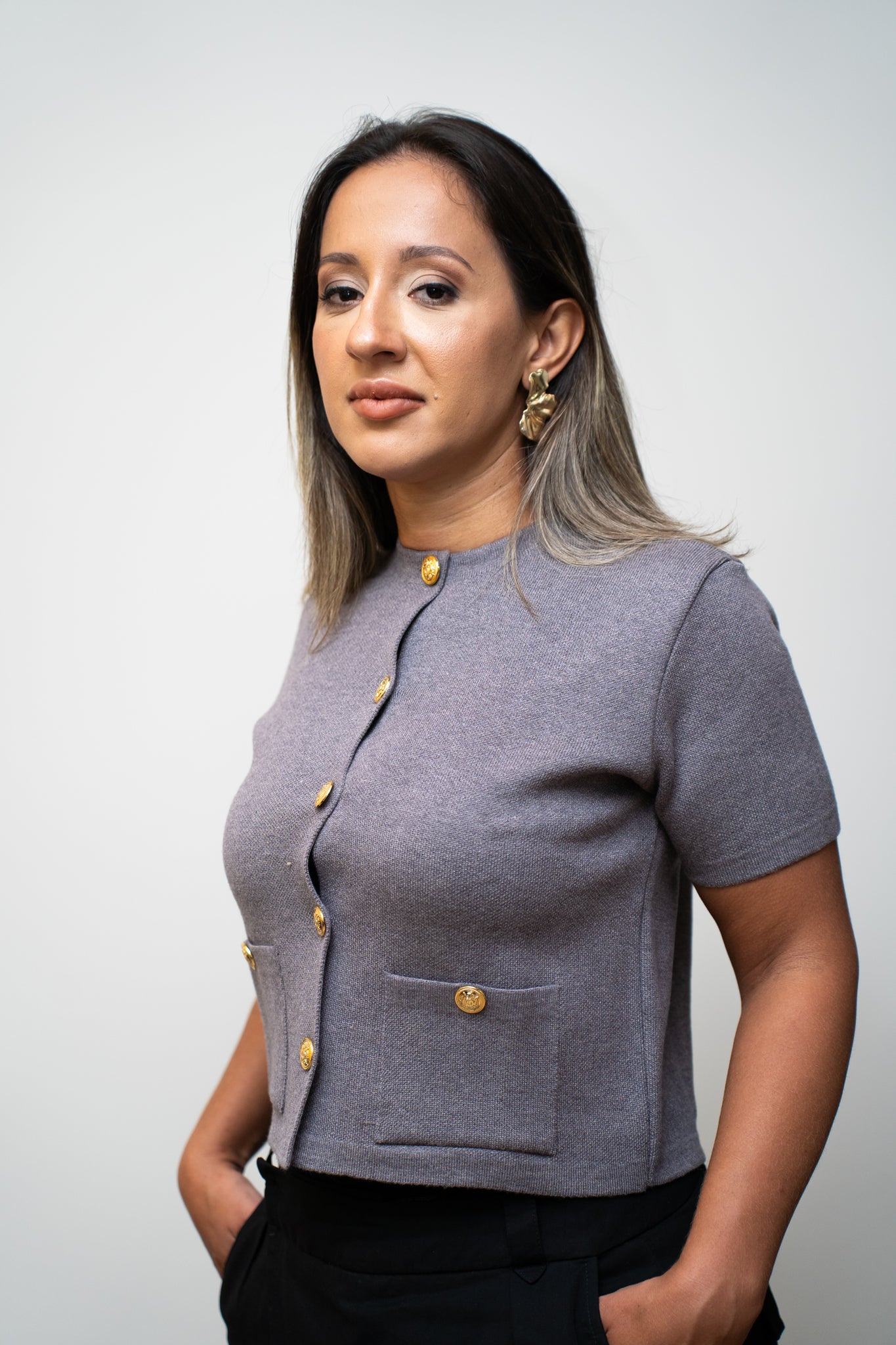 Casaqueto em Tricot Cinza Escuro