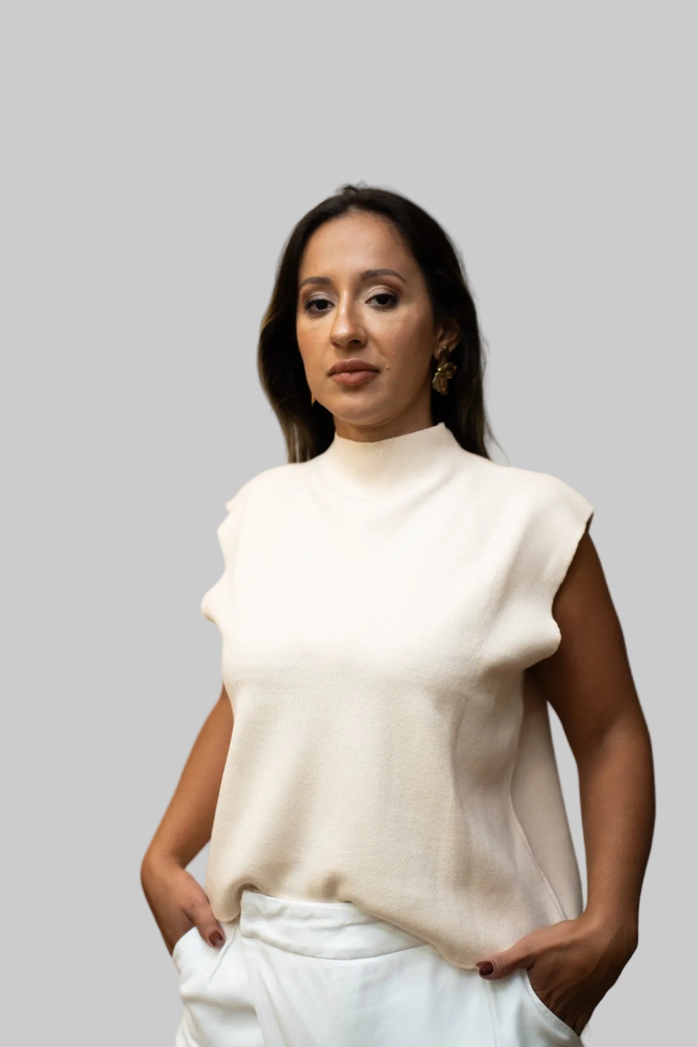 Blusa Gola Alta em Tricot Off White